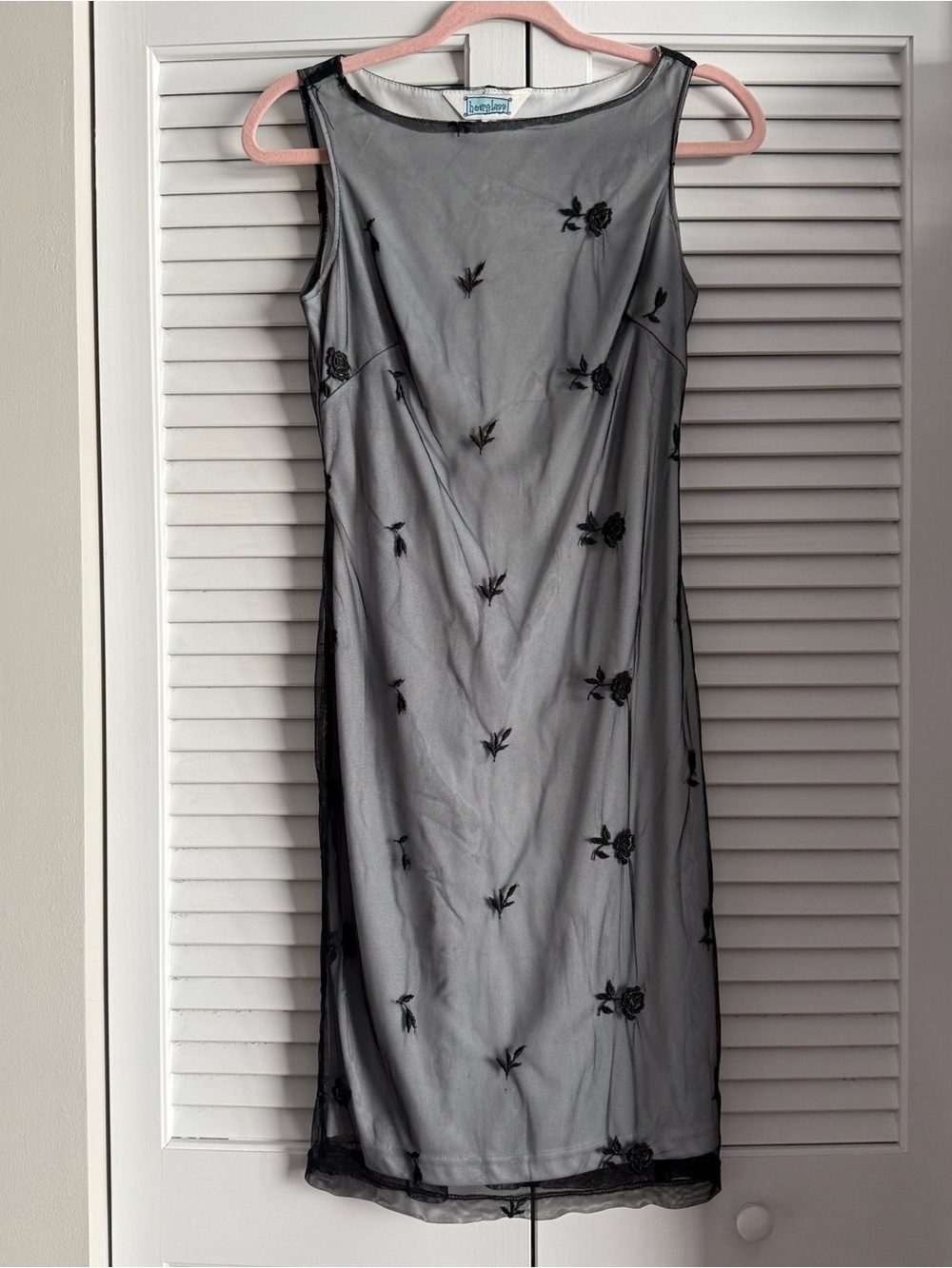 Y2K Black Sheer Midi Dress with Floral Embroidery